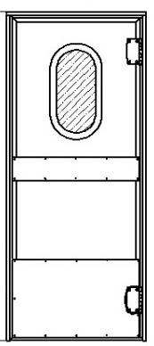 Маятниковая дверь одностворчатая МДО(ОН)-900.2000 рама в обхват,овальное окно,отбойники Маятниковая дверь одностворчатая МДО(ОН)-900.2000 рама в обхват,овальное окно,отбойники