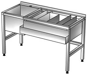 Барная станция, с бортом, рельсой, ванной моечной гл. 300, нерж.