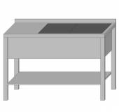 Стол производственный с полкой и двумя ваннами цельнотянутыми 1700*700*850 гл.250 мм с бортом