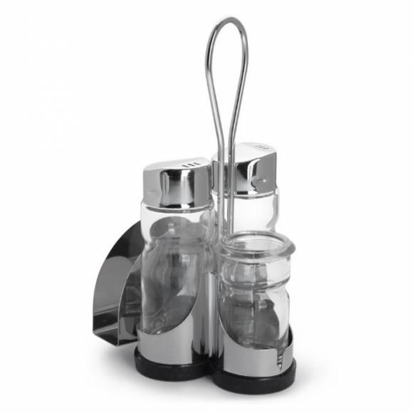 Набор для специй 3 предмета (соль, перец,зубоч) + салфетница нерж., замкнутый круг Luxstahl [KH-406]