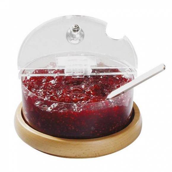 Емкость для джема охлаждаемая 0,6 л. d=14 см. h=9 см. с крышк. на дерев. подст. APS 11812