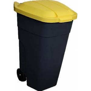 Бак для мусора 110 л черный с желтой крышкой на колёсах 	п/п /1/