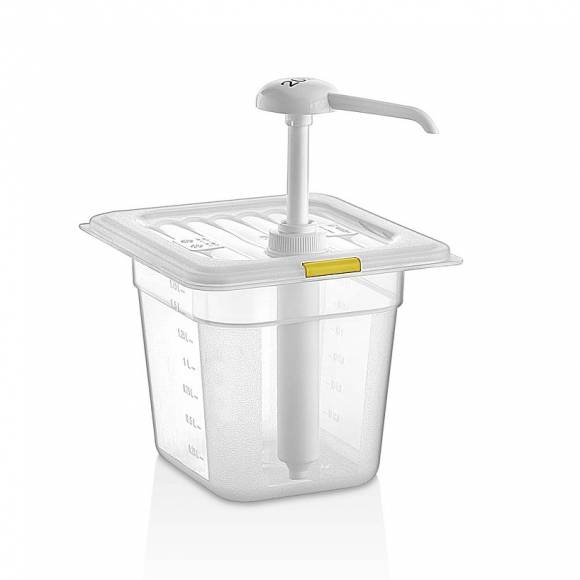 Диспенсер для соуса 170*160 мм. h=145 мм. 2 л. с дозатором (25 мл), п/п, желтый GP 77198 Диспенсер для соуса 170*160 мм. h=145 мм. 2 л. с дозатором (25 мл), п/п, желтый GP 77198