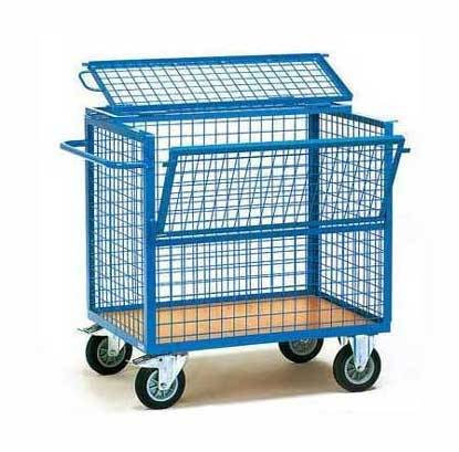 Тележка для белья ТБ17.4 ОЛДАК сетчатая, 350л, платформа МДФ, откидная дверь, крышка, г/п 150кг