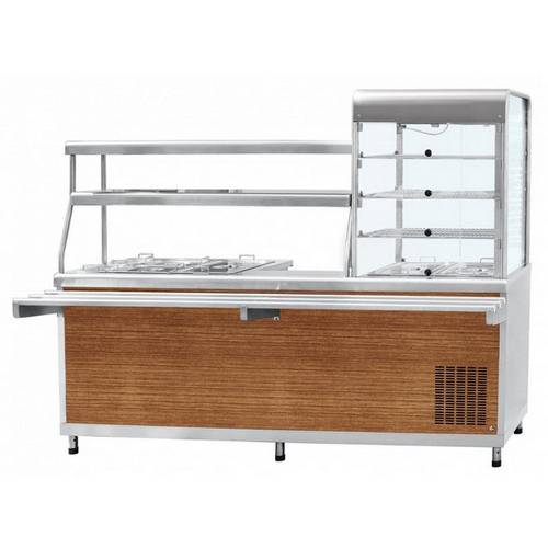 Прилавок-витрина холодильный мармитный универсальный Абат ПВХМ-70КМУ кашир. витрина справа, 2275 мм