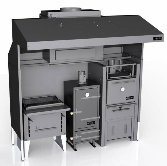 Комплекс Vesta 9. K3-V1-Vk-M25 (K3, мангал Vega 1, коптильня Vesta k, печь-мангал М25)