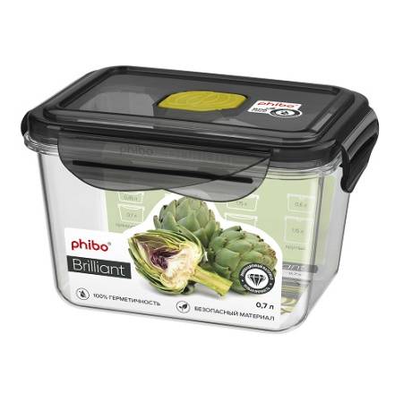 Контейнер для продуктов прямоуг. 0,7 л. 13*10*8 см. герметичный с клапаном "Бриллиант" 431179313