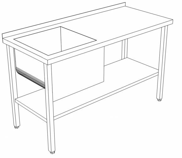 СППВМ стол производственный с полкой и ванной моечной 1800*400*850 гл.450 мм  с бортом