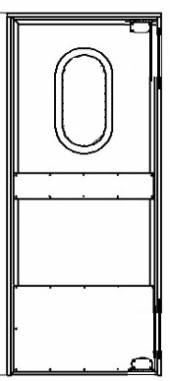Маятниковая дверь одностворчатая МДО(ОН)-1080.2200-40 (RAL  шагрень)рама угловая, овальное окно