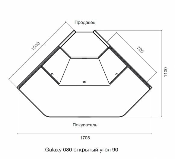 Витрина Dazzl Galaxy 080 Plug-in Открытый угол 90 вентилируемая универсальная (без боковин)