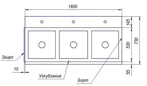 ВМ3 Ванна моечная 3-секционная 1600*730*850мм гл. 300, углубление, зацеп (слева/справа) ВМ3 Ванна моечная 3-секционная 1600*730*850мм гл. 300, углубление, зацеп (слева/справа)