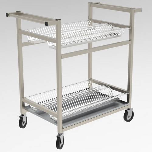 Тележка для сушки тарелок 2-х уровневая с поддоном 800*600*1100 (НЕРЖ), колеса 125мм Тележка для сушки тарелок 2-х уровневая с поддоном 800*600*1100 (НЕРЖ), колеса 125мм