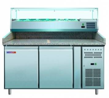 Стол холодильный для пиццы 2-дверный COOLEQ PZ2600TN-VRX380 столешница гранит, витрина Стол холодильный для пиццы 2-дверный COOLEQ PZ2600TN-VRX380 столешница гранит, витрина