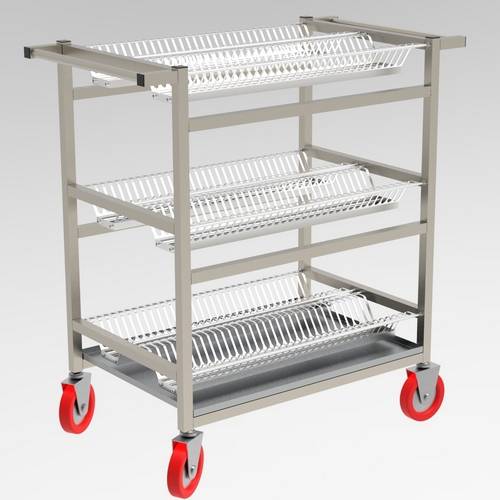 Тележка для сушки тарелок 3-х уровневая с поддоном 900*600*1140 (НЕРЖ), колеса 160мм Тележка для сушки тарелок 3-х уровневая с поддоном 900*600*1140 (НЕРЖ), колеса 160мм