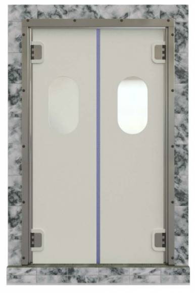 Маятниковая дверь двухстворчатая пластиковая с фиксацией полотна 90МДД(Пст-Fix90)-1800.2500-15