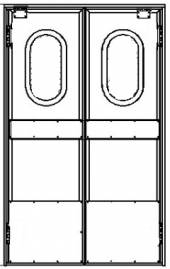 Маятниковая дверь двухстворчатая МДД(ОН)-1340.2200-40( RAL шагрень), рама внутри пр, окна, отбойники